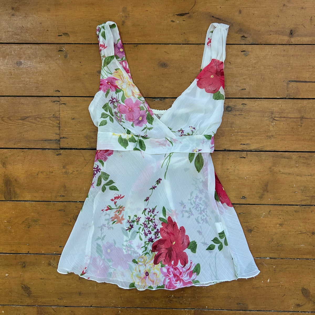vintage 00s white floral tie back top