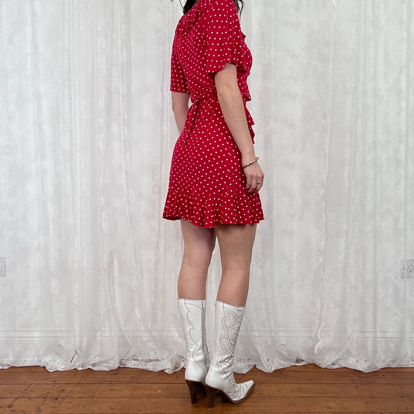 vintage 00s red polka dot wrap dress