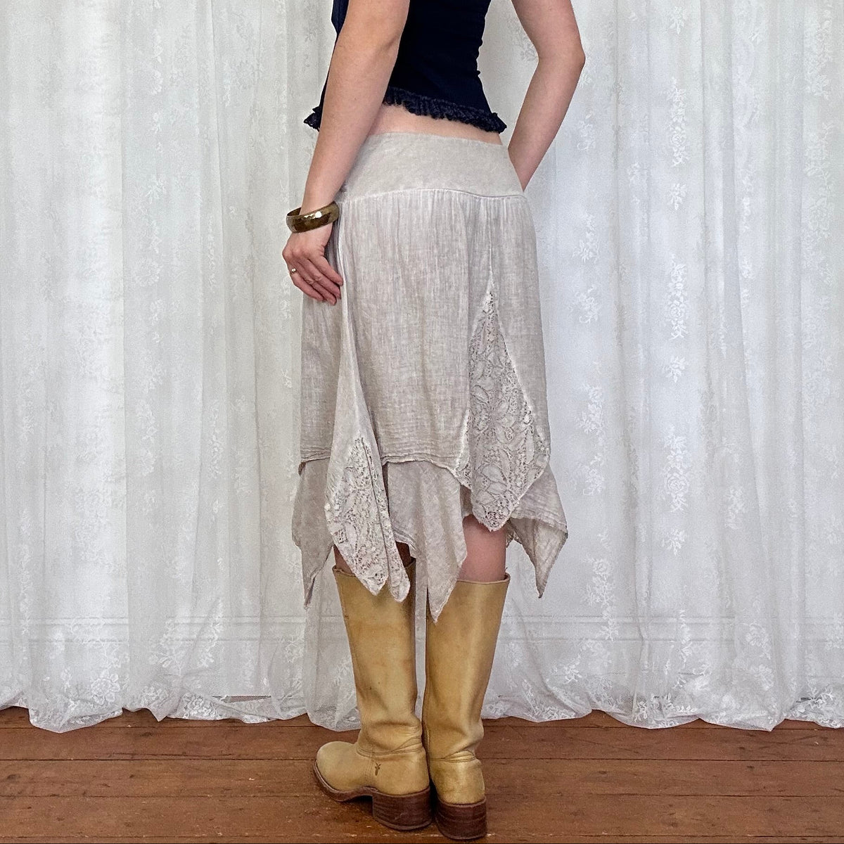 vintage 00s grey hanky hem midi skirt