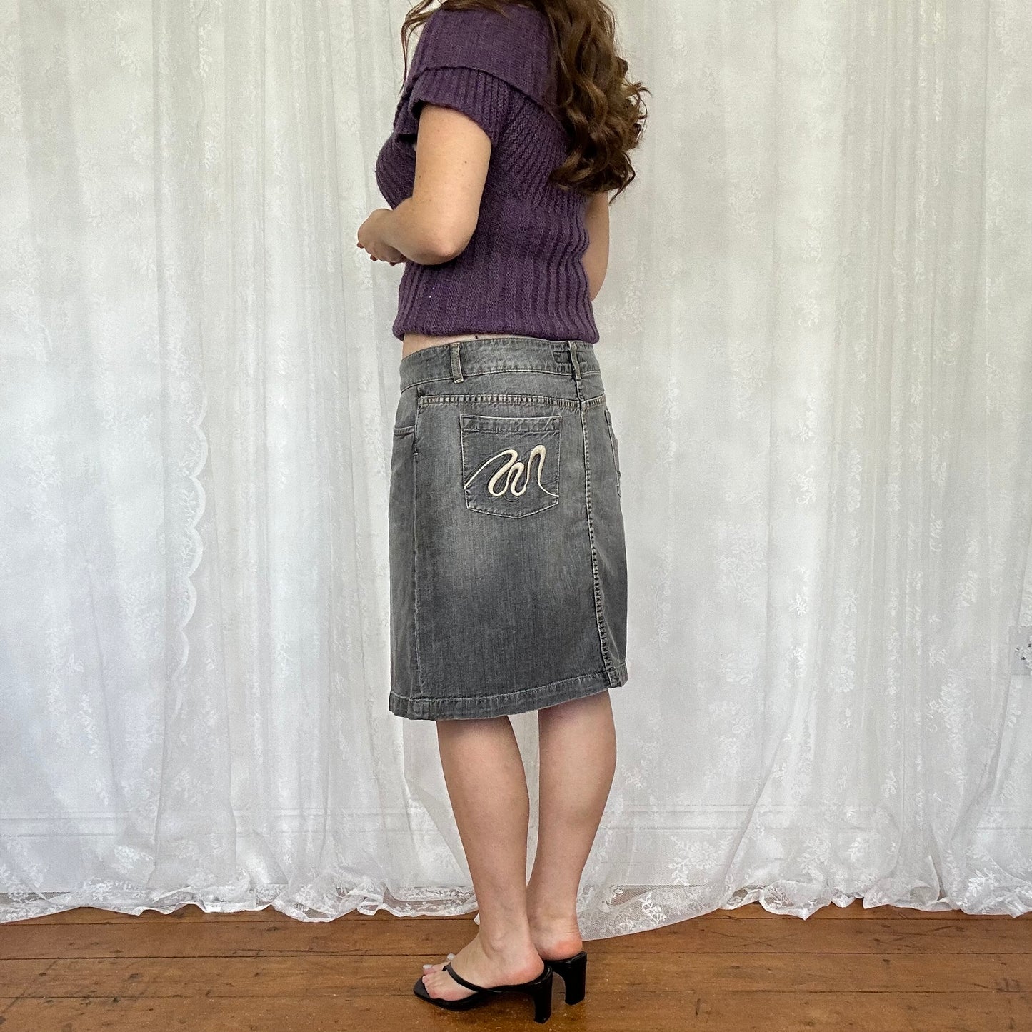 vintage 00s grey denim midi skirt