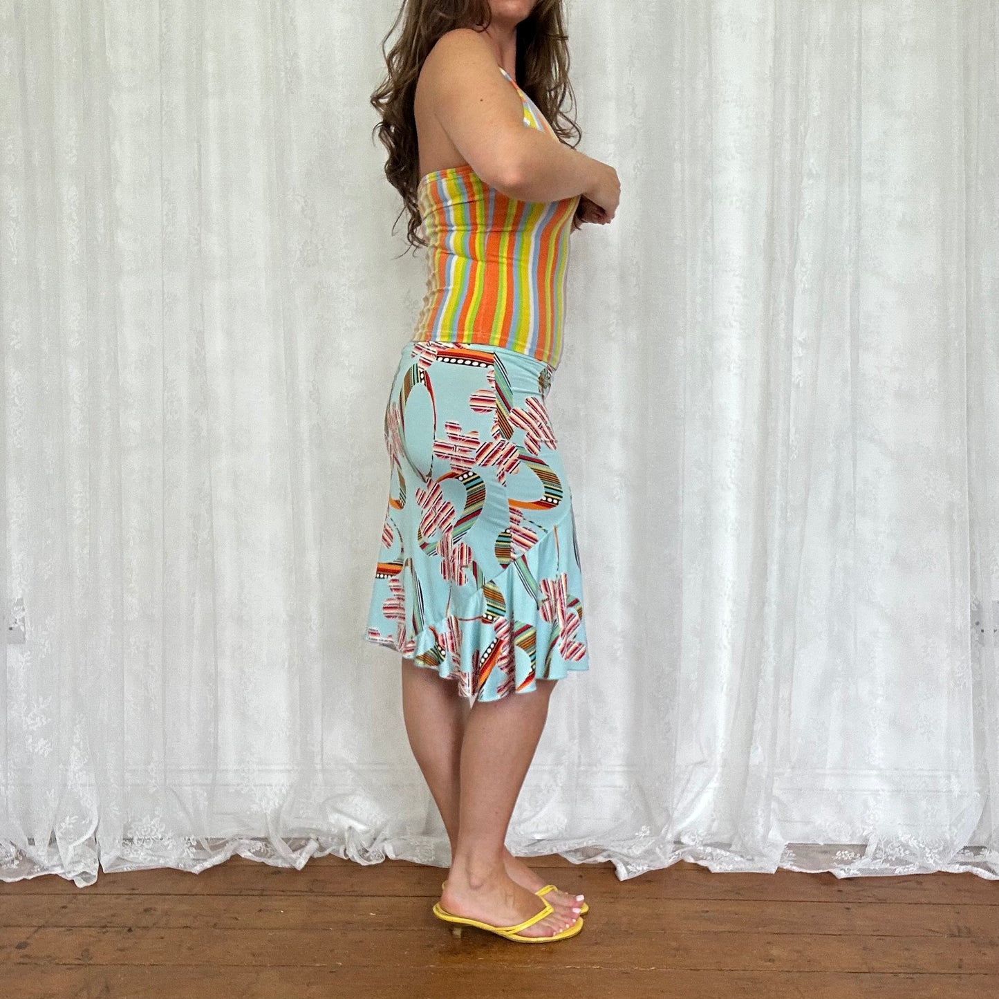 vintage 00s orange striped halter neck cami