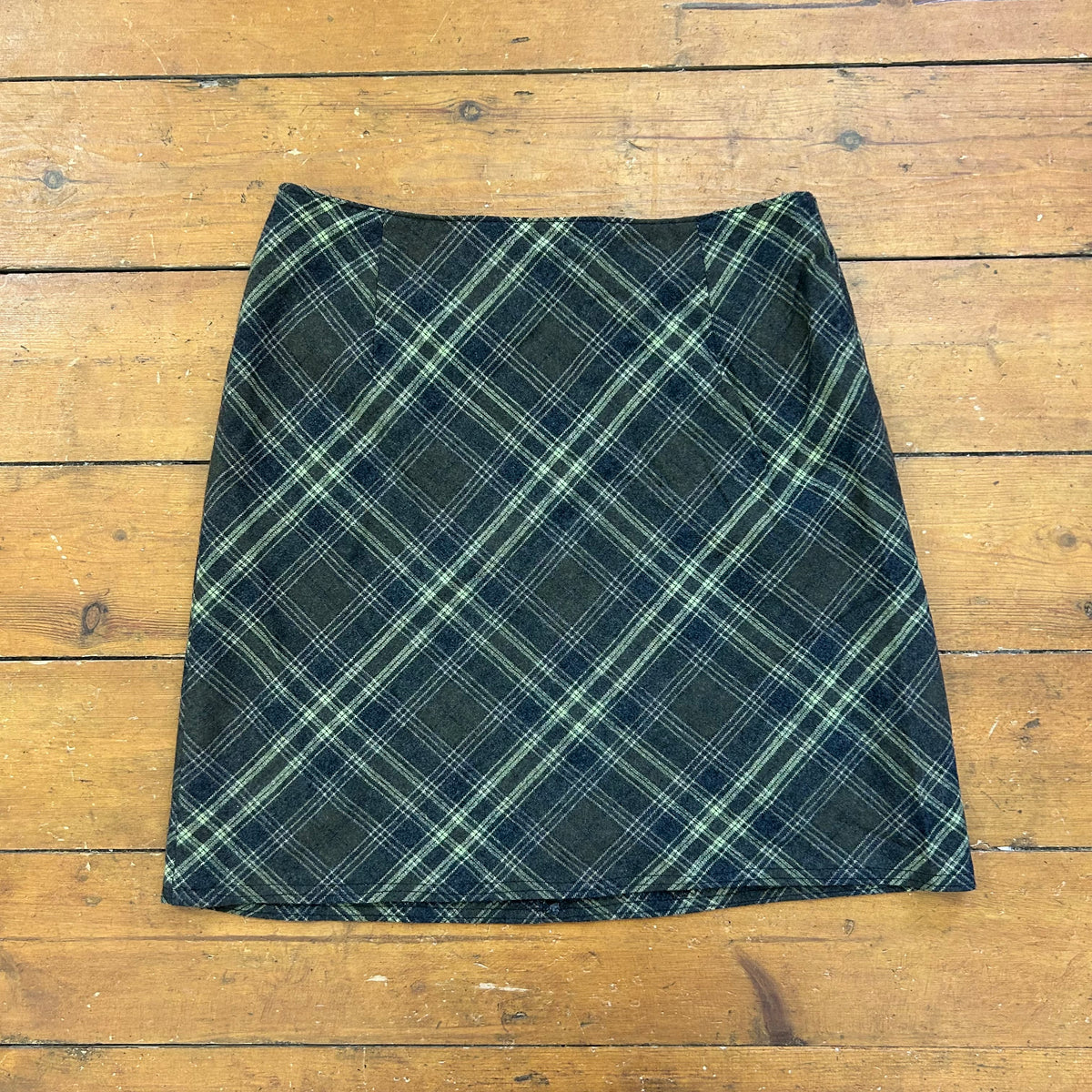 vintage 00s khaki checkered midi skirt