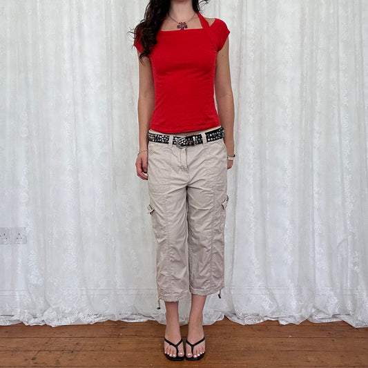 vintage 00s bright red cut out halter top
