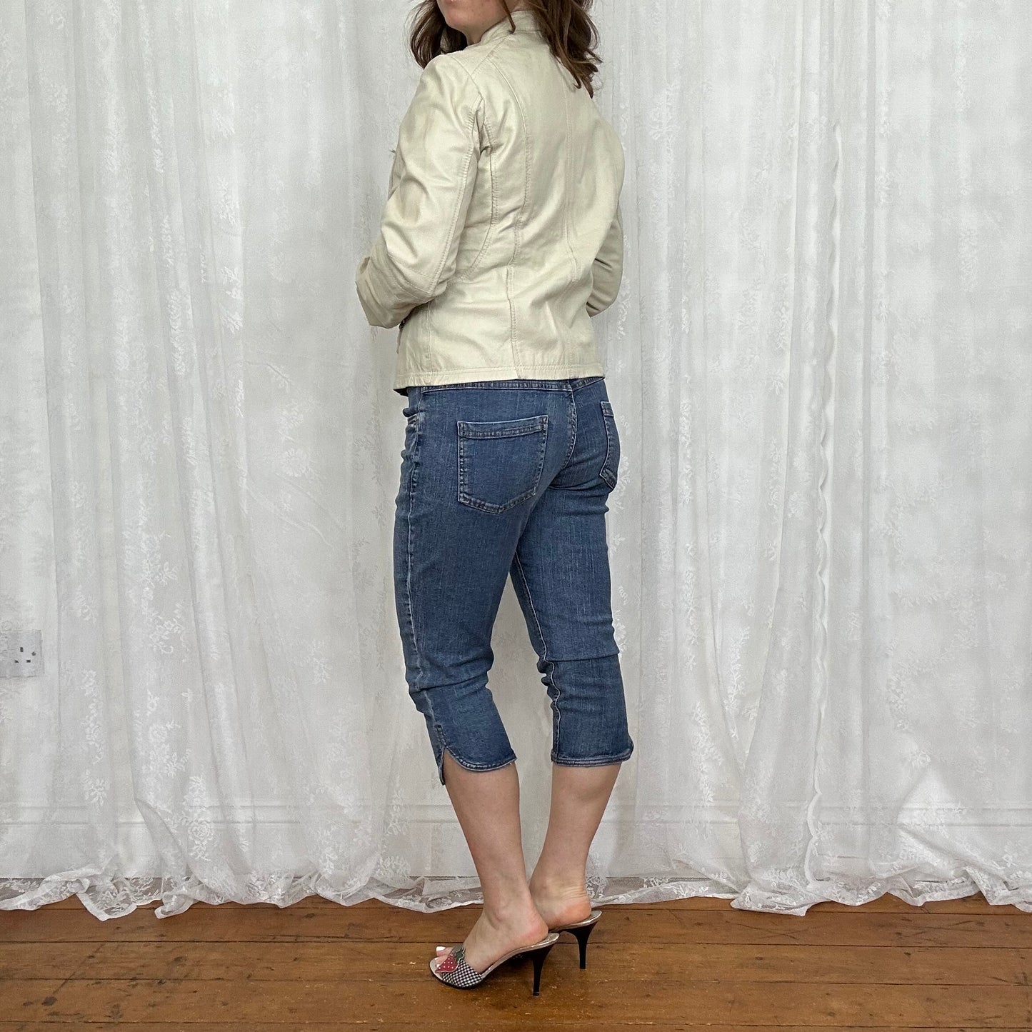 vintage 00s white leather biker jacket