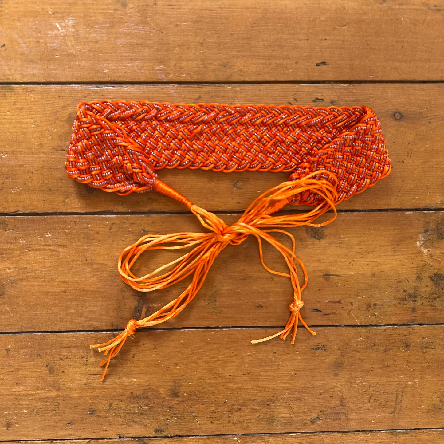 vintage 00s orange beaded tie up belt