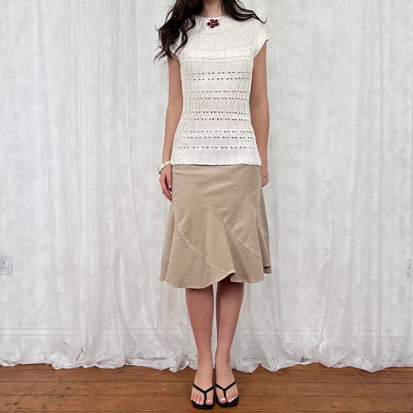vintage 00s white short sleeve crochet top