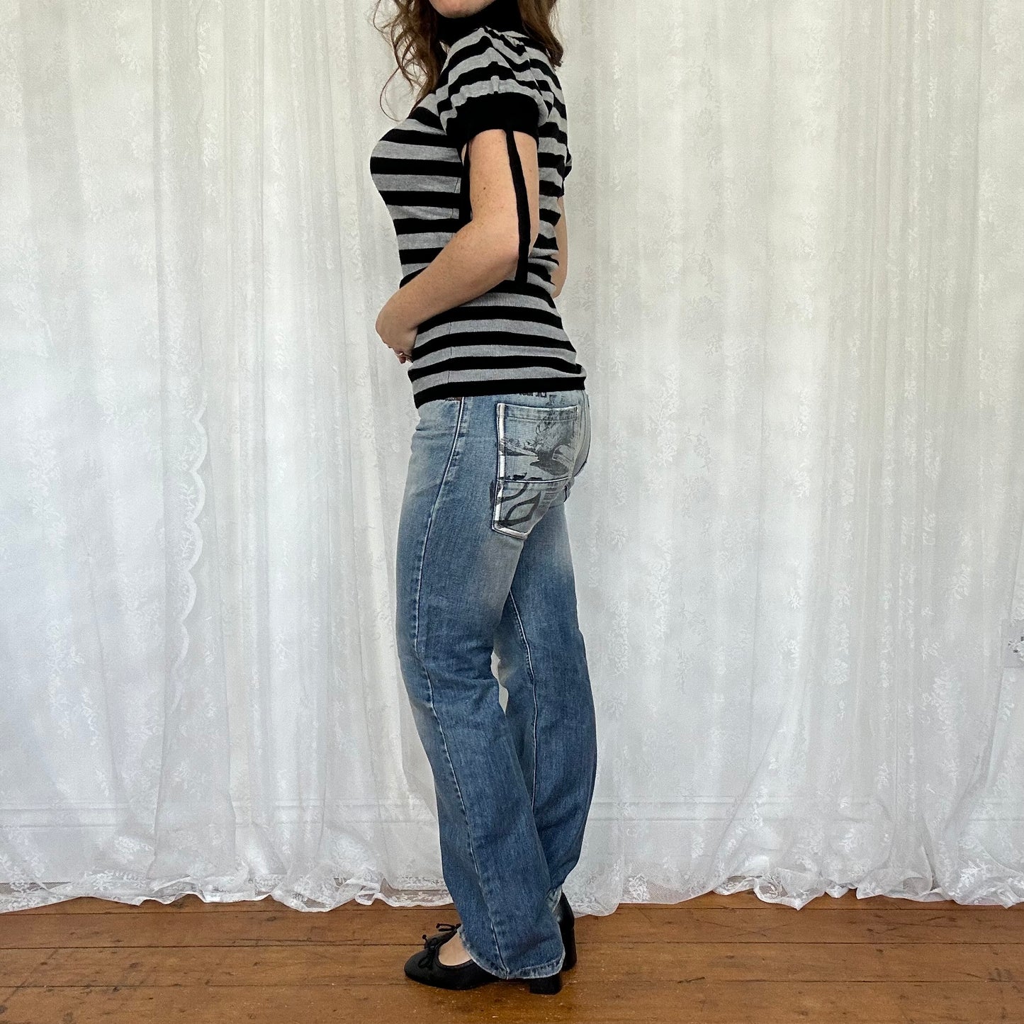 vintage 00s black and grey stripe knitted top