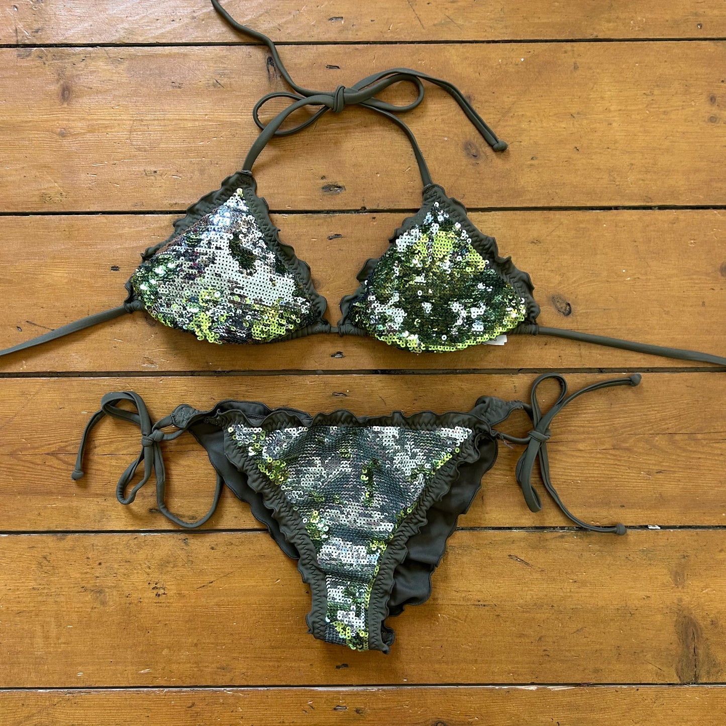 vintage 00s khaki sequin bikini