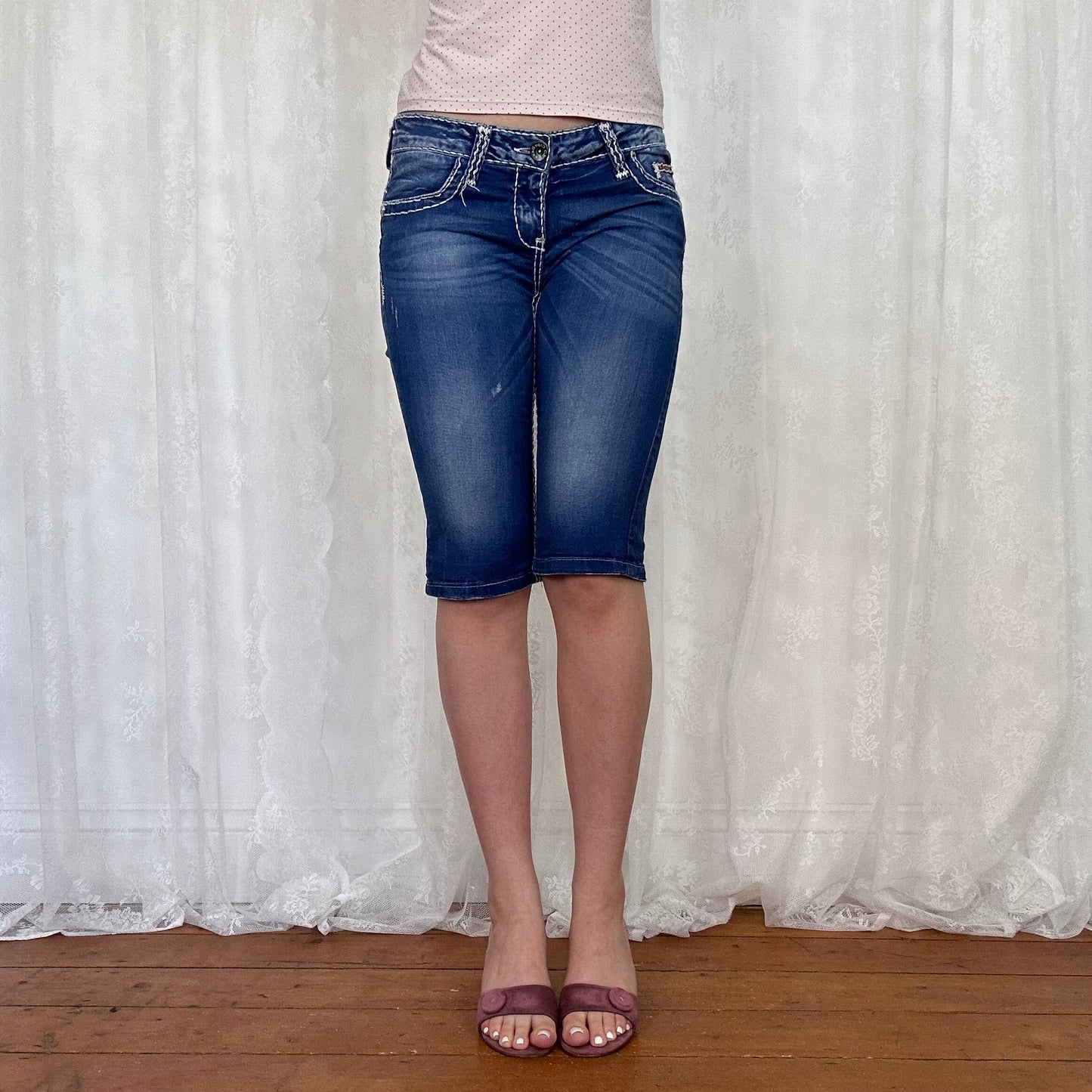 vintage 00s contrast stitch denim capri pants