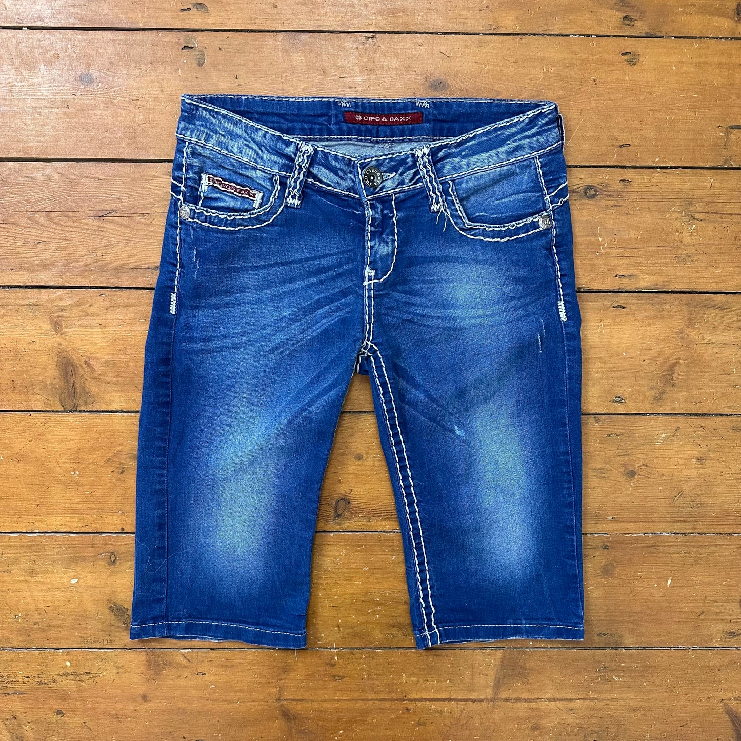 vintage 00s contrast stitch denim capri pants