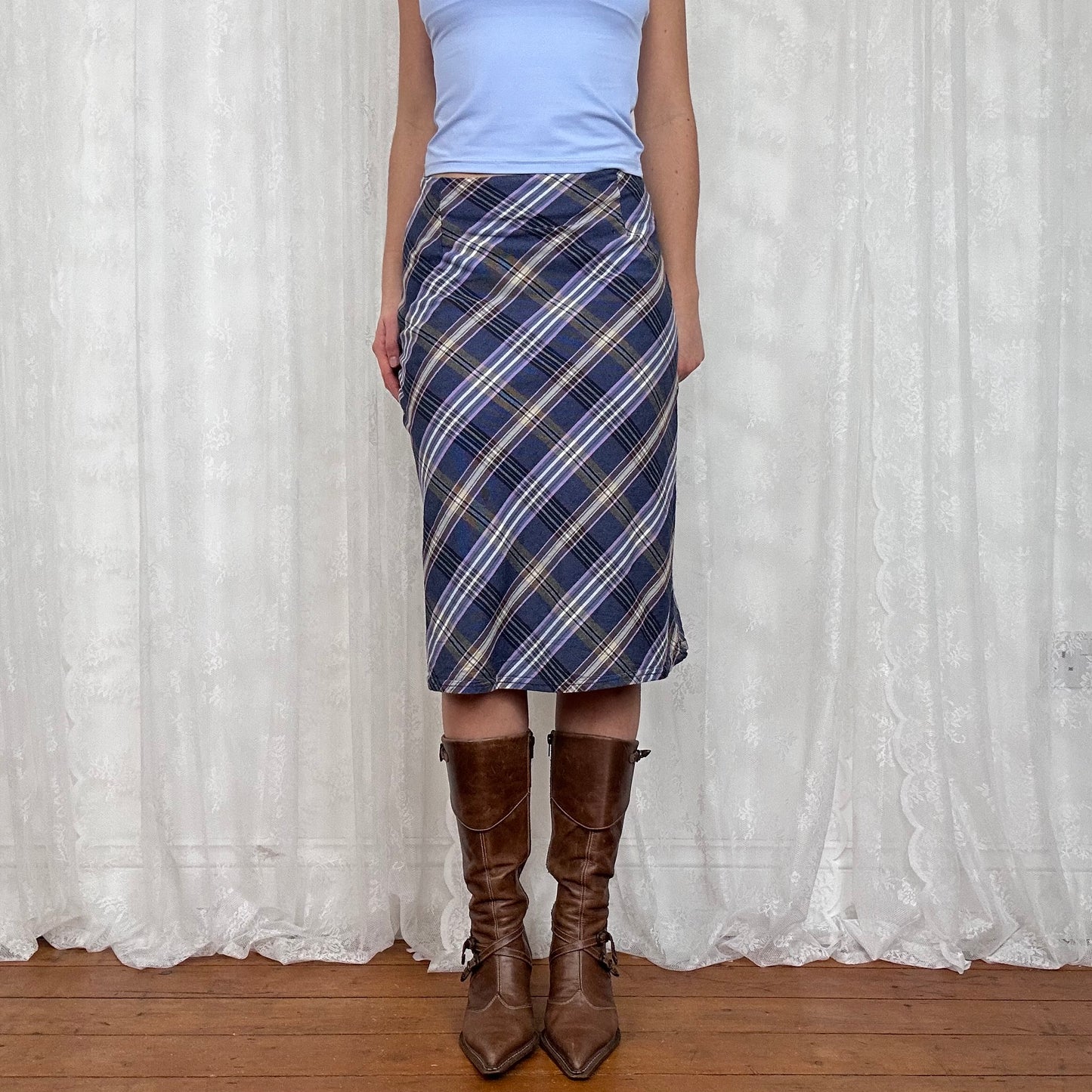 vintage 00s purple checkered midi skirt