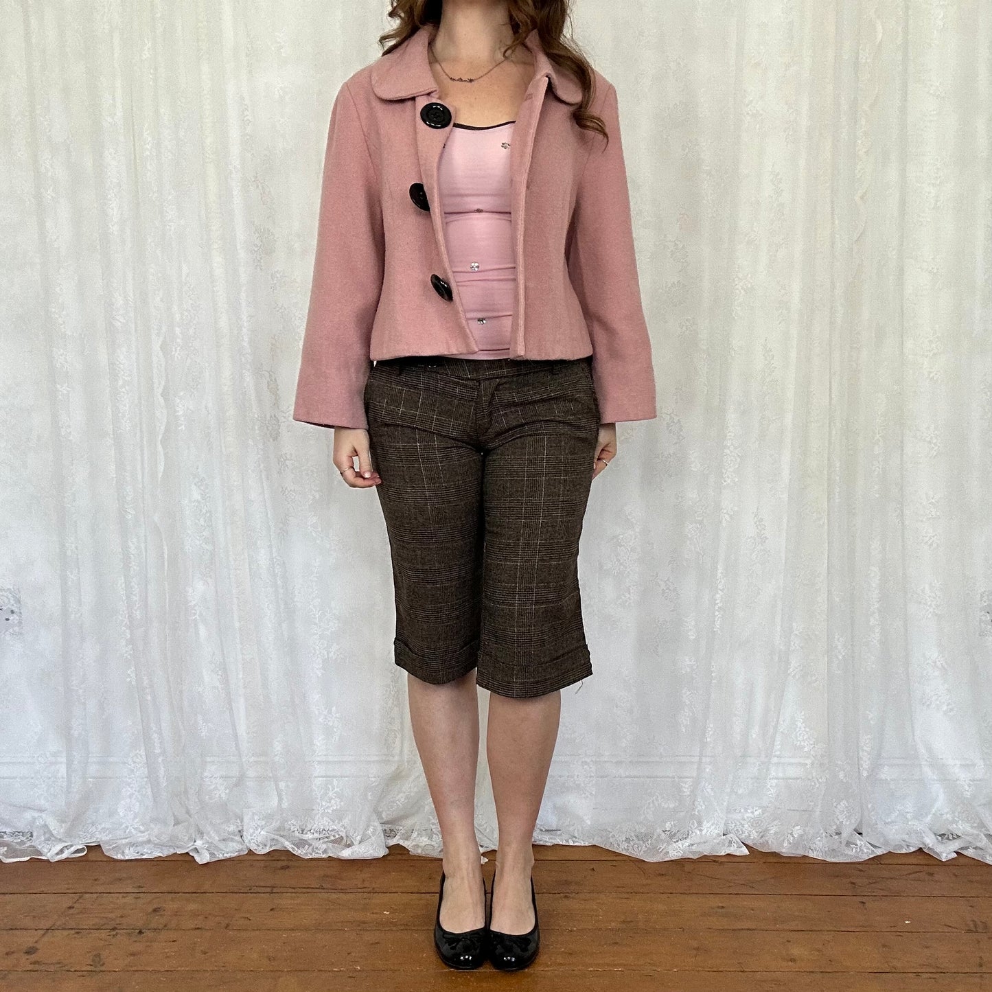 vintage 00s pink button down peacoat