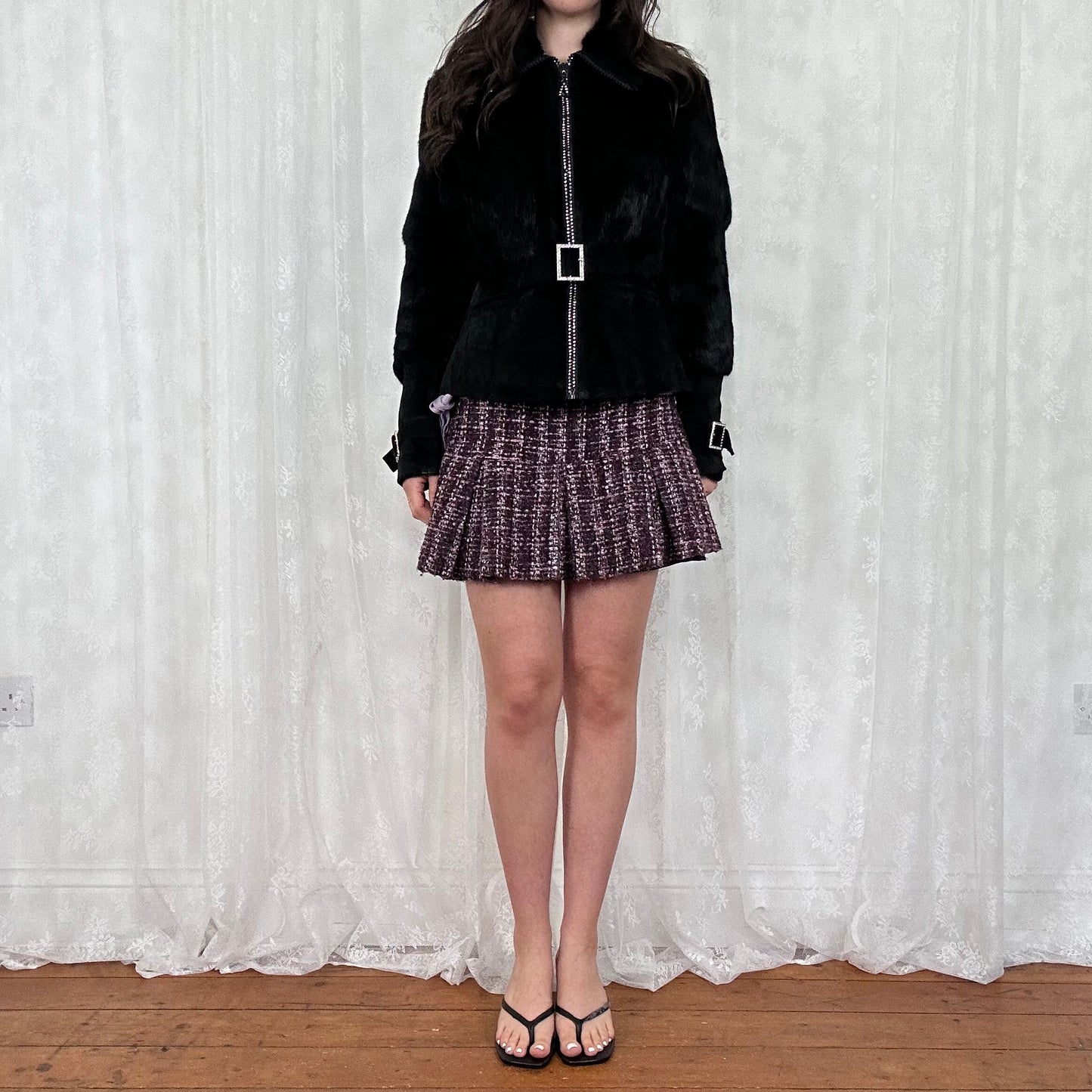 vintage 00s black super soft faux fur jacket