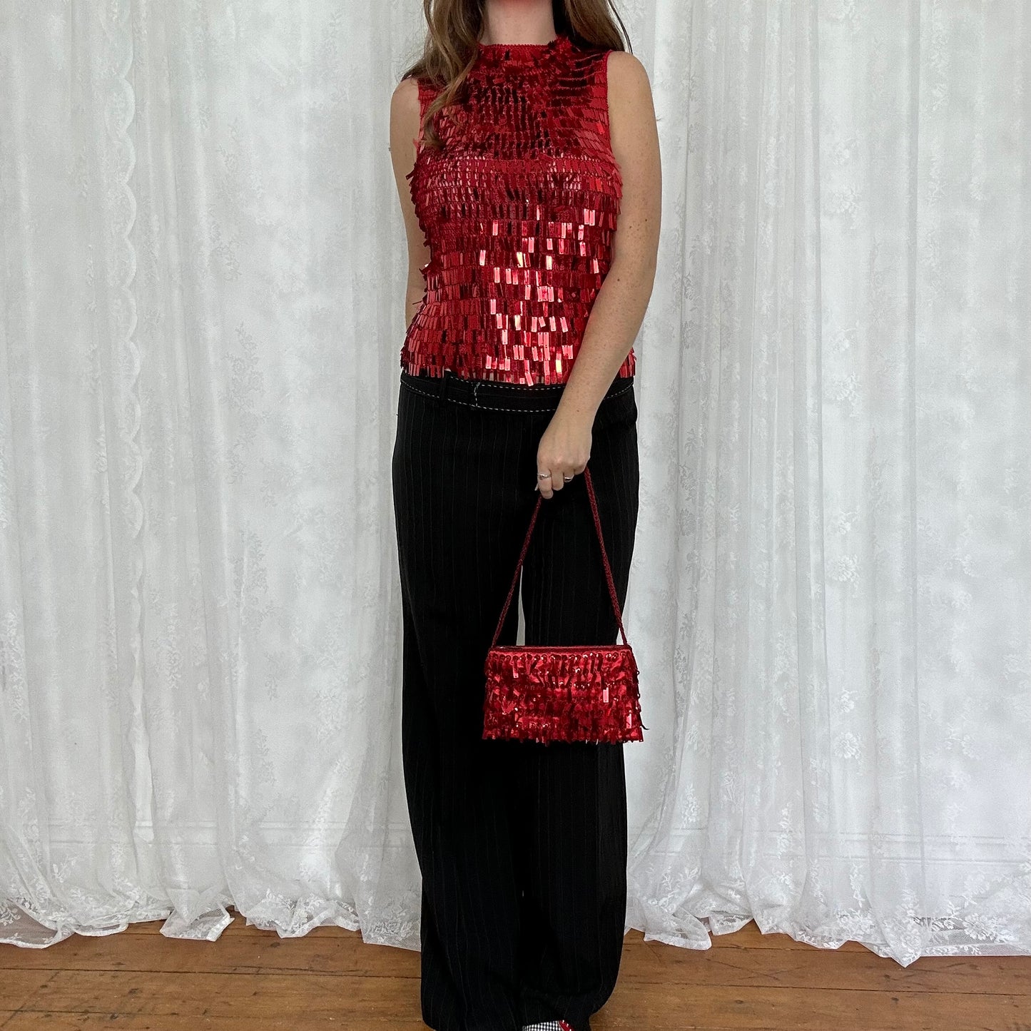 vintage 00s red sequin shoulder bag