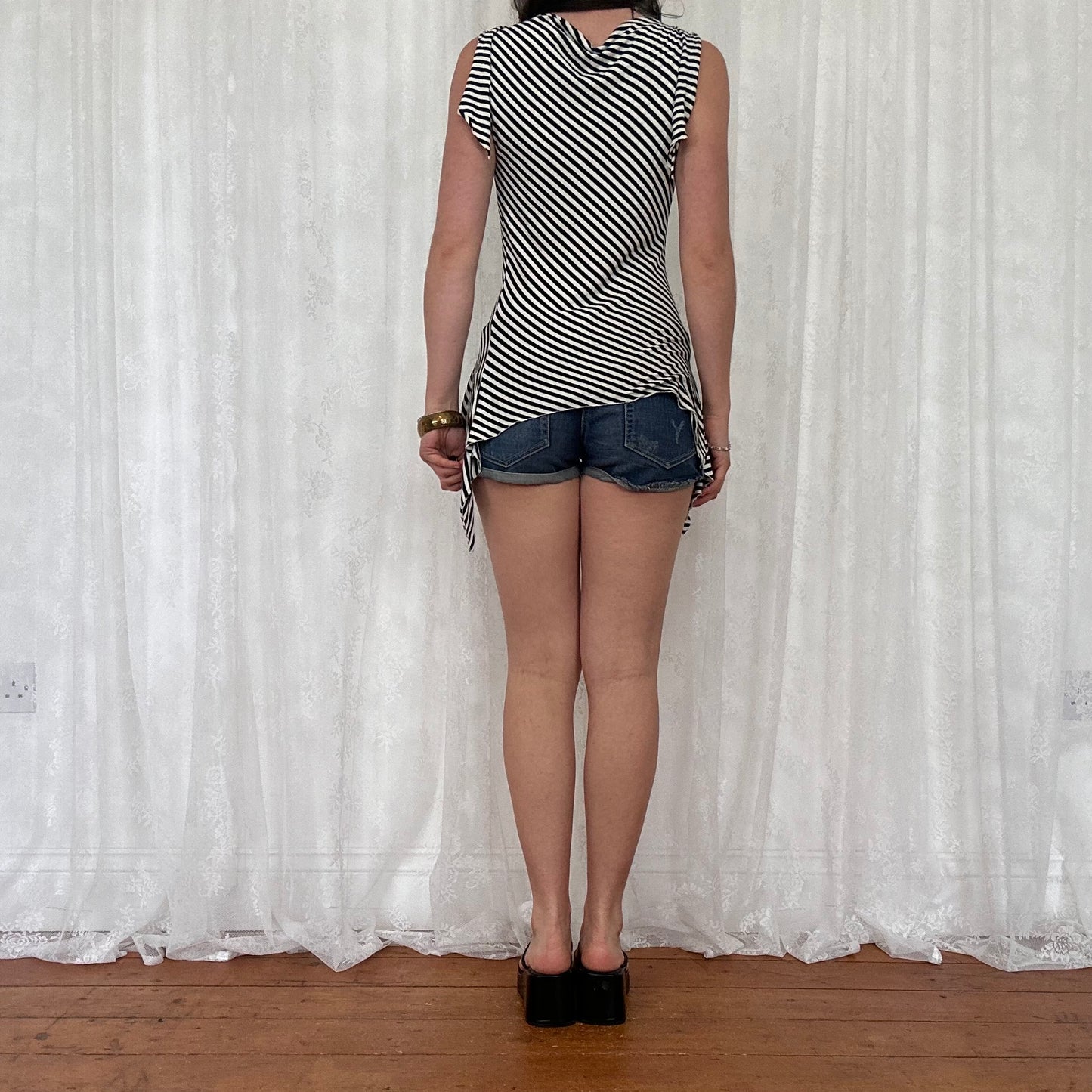 vintage 00s stripey asymmetrical cowl neck top