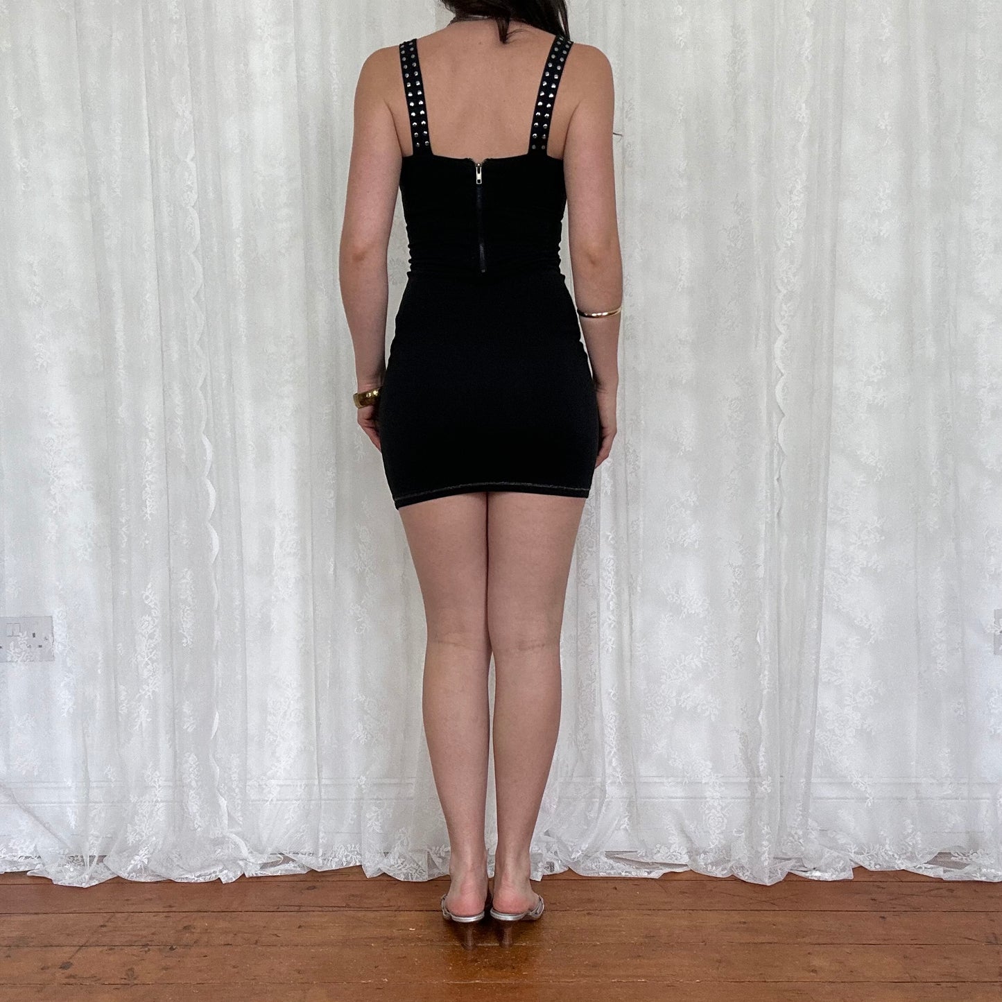 vintage 00s black studded bodycon mini dress