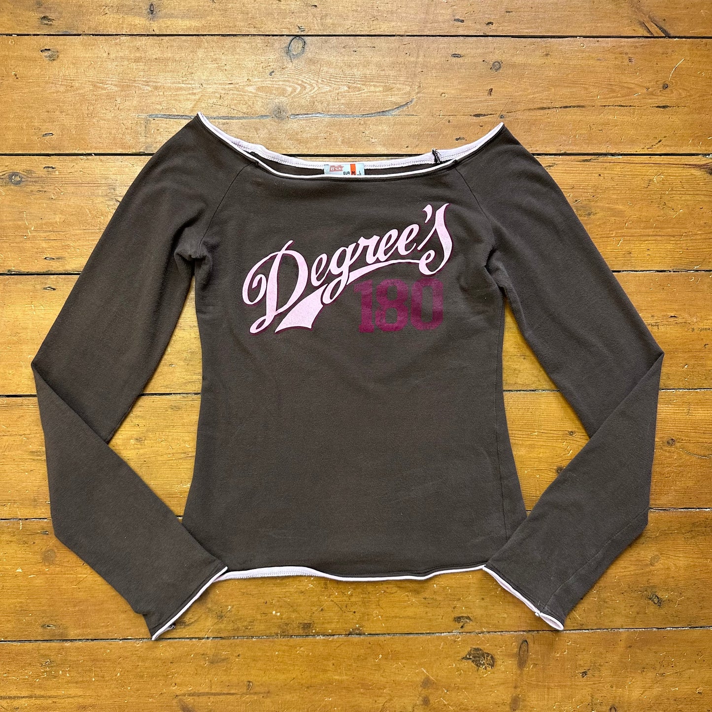 vintage 00s brown and pink off shoulder long sleeve top