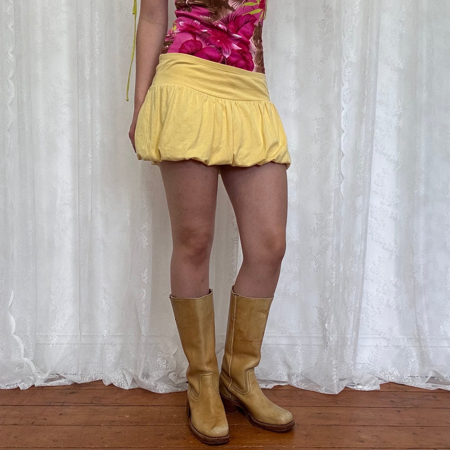 vintage 00s yellow puffball mini skirt