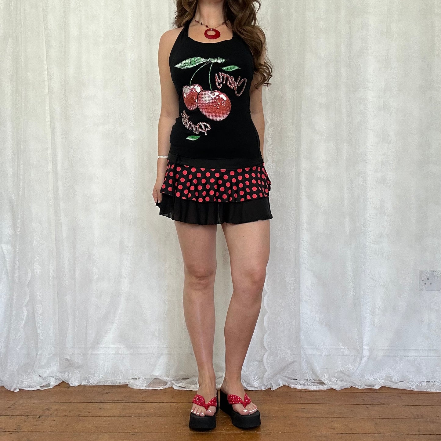 vintage 00s black cherry graphic halter top