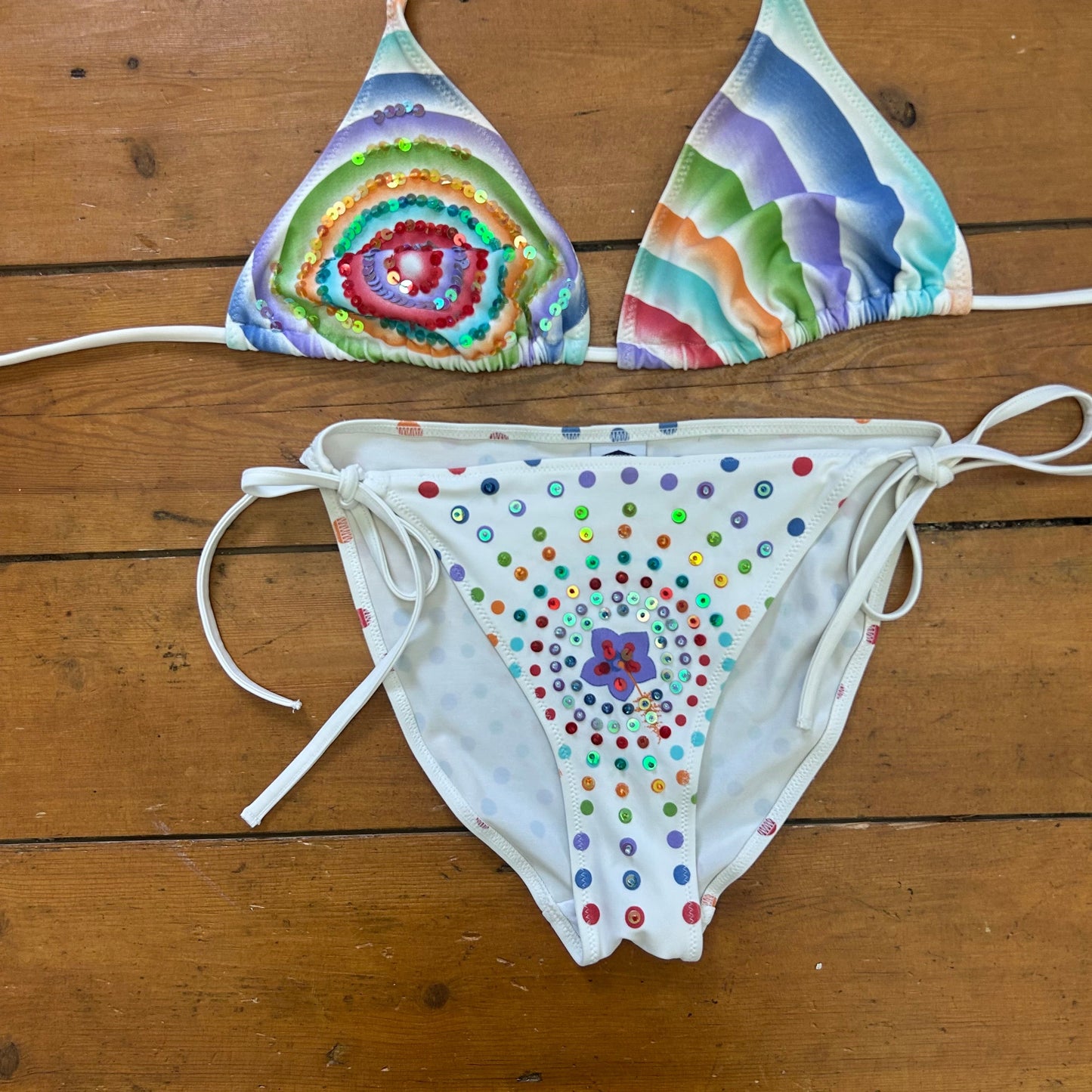vintage 00s white rainbow bikini