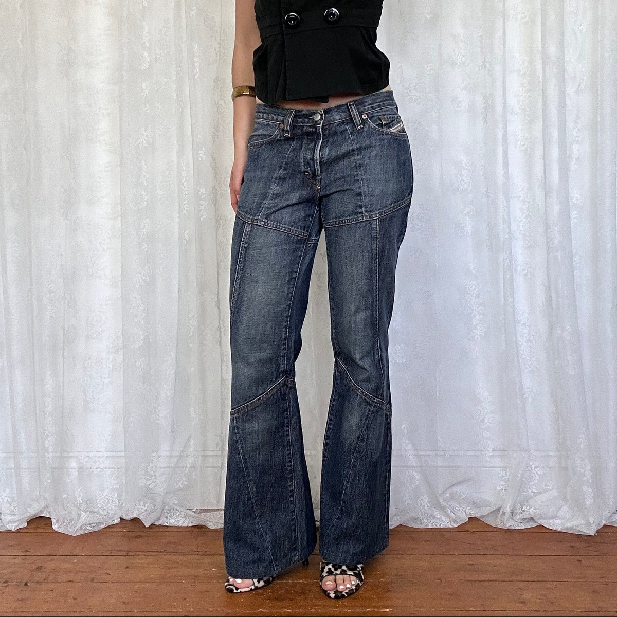 vintage 00s diesel patchwork wide leg jeans