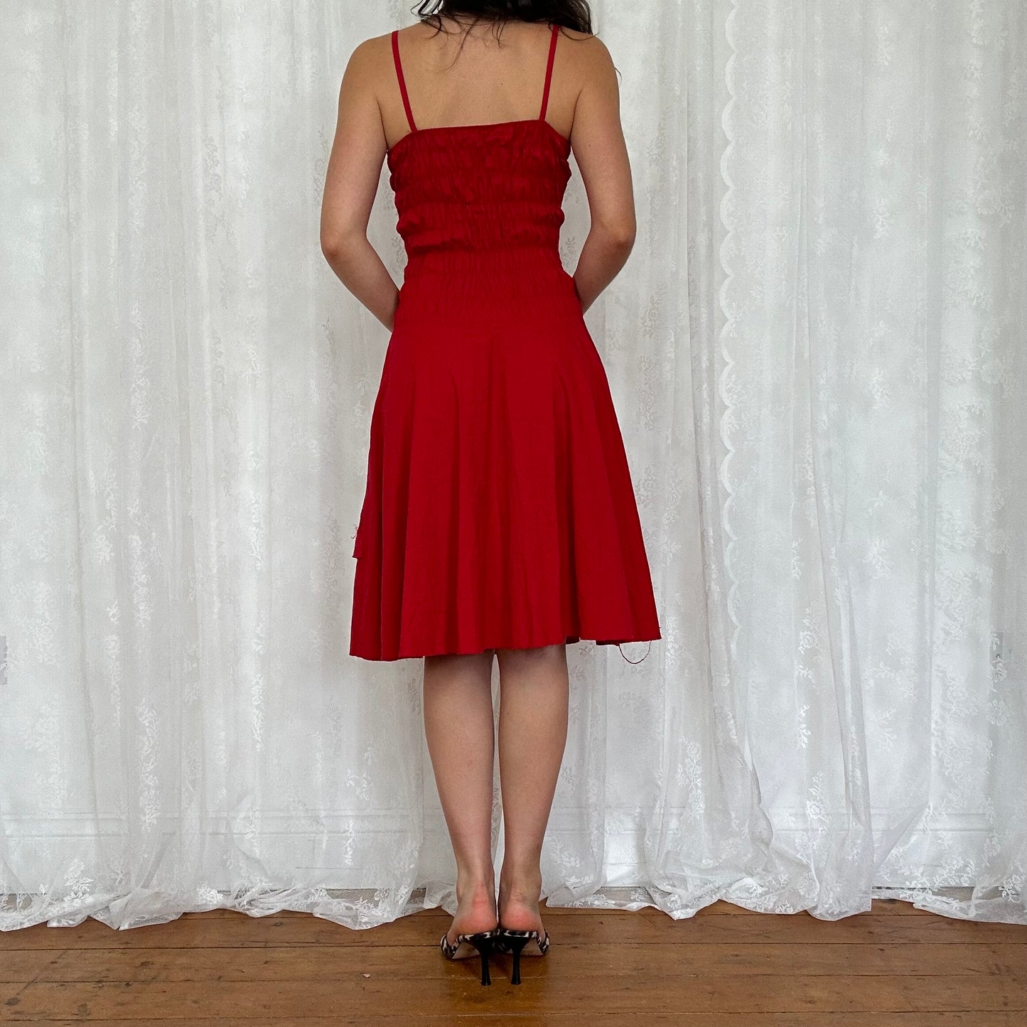 vintage 00s red corset tie up summer dress