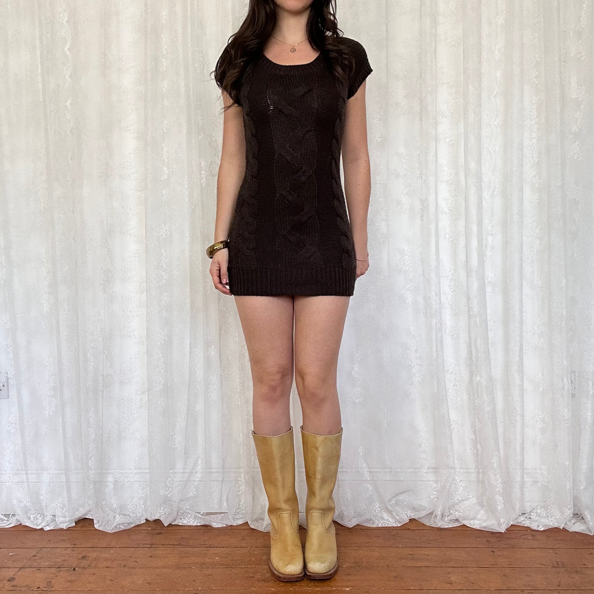 vintage 00s brown cable knit jumper dress