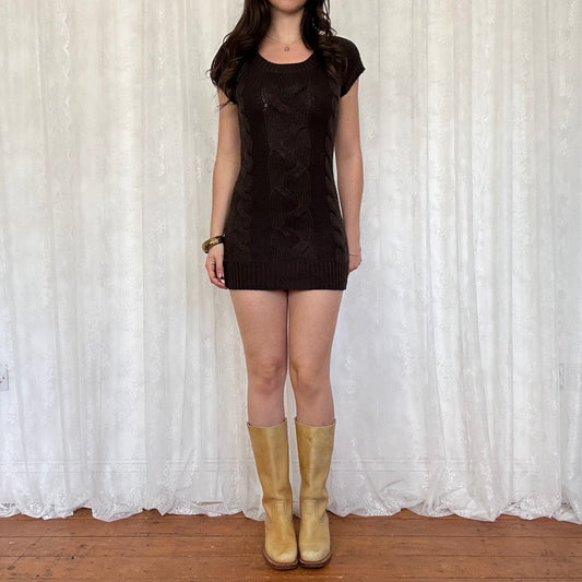 vintage 00s brown cable knit jumper dress