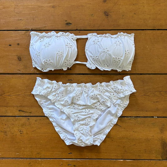 vintage 00s white broderie bandeau bikini