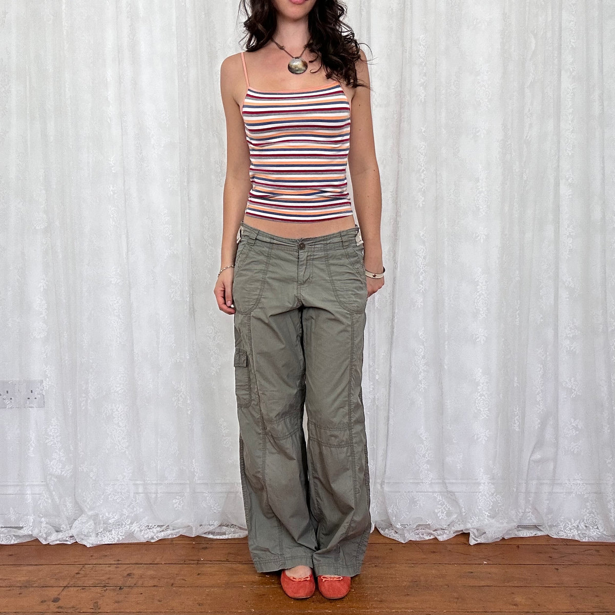 vintage 00s orange and navy striped cami