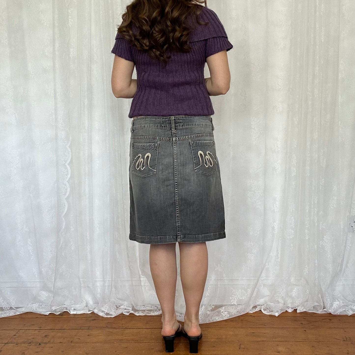 vintage 00s grey denim midi skirt