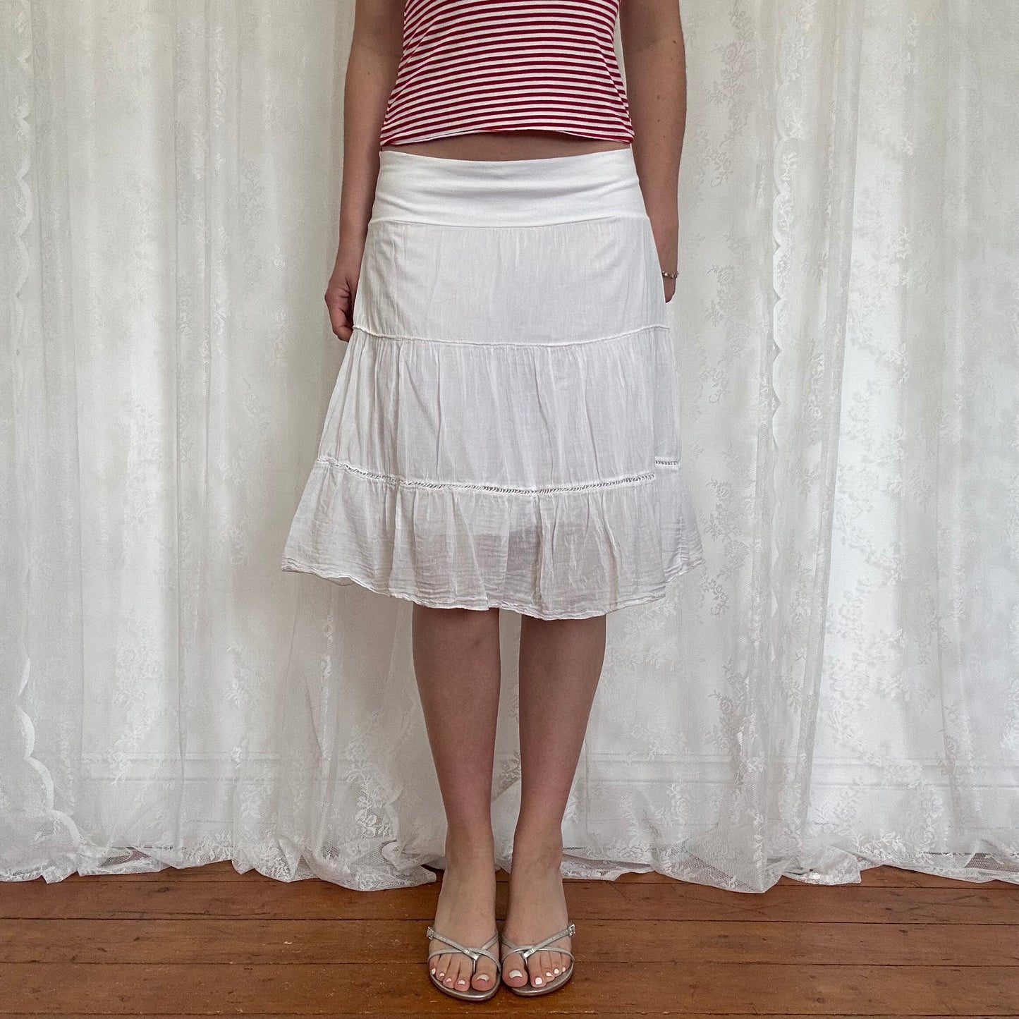 vintage 00s white tiered midi skirt
