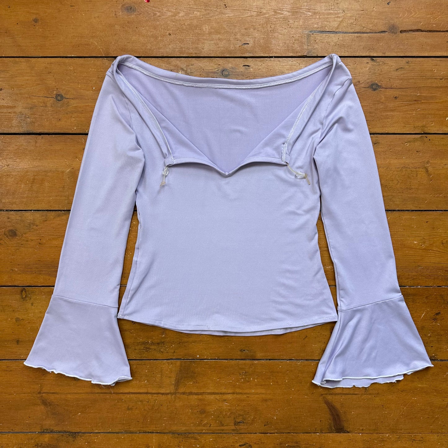 vintage 00s lilac flared sleeve toggle neck line top
