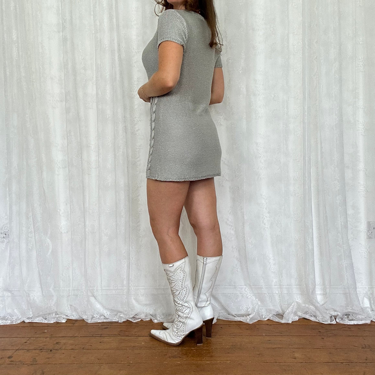 vintage 00s grey knitted mini shift dress