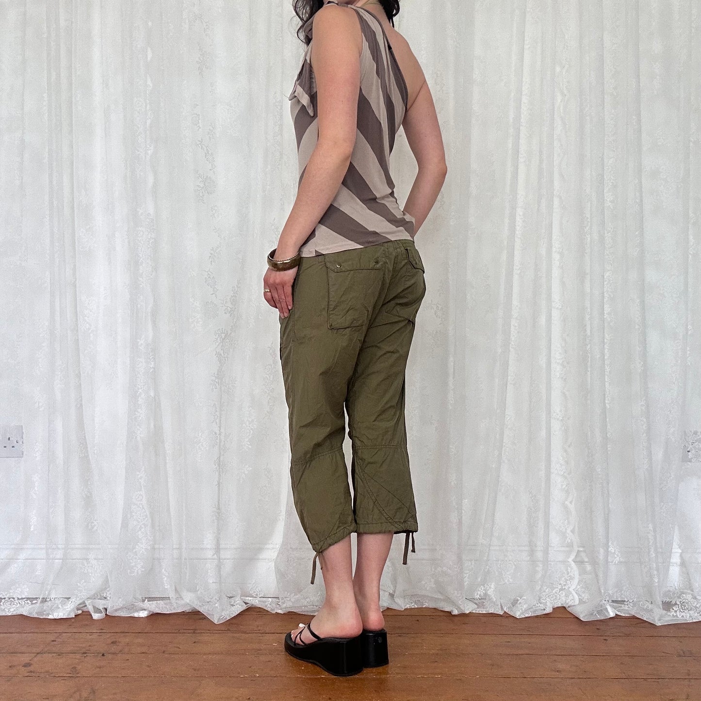 vintage 00s brown striped one shoulder top