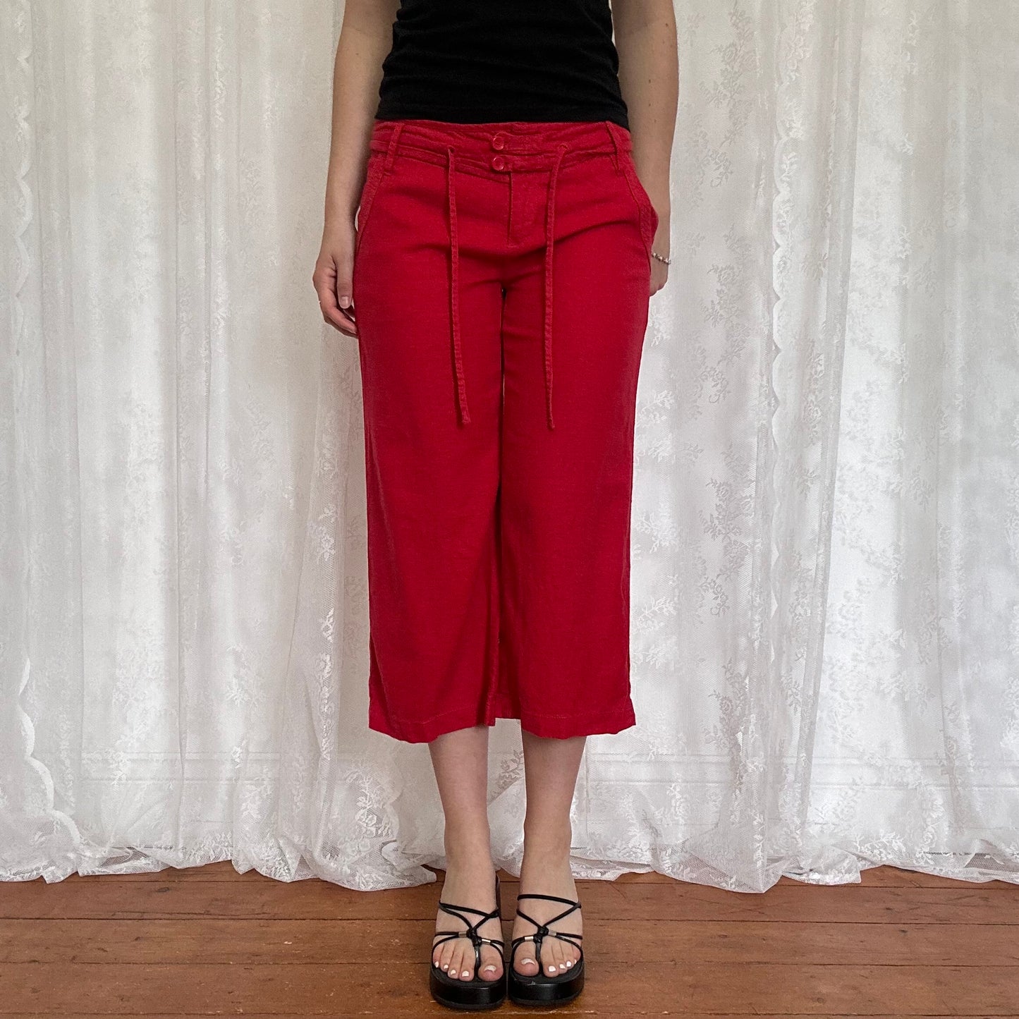 vintage 00s red linen capri pants