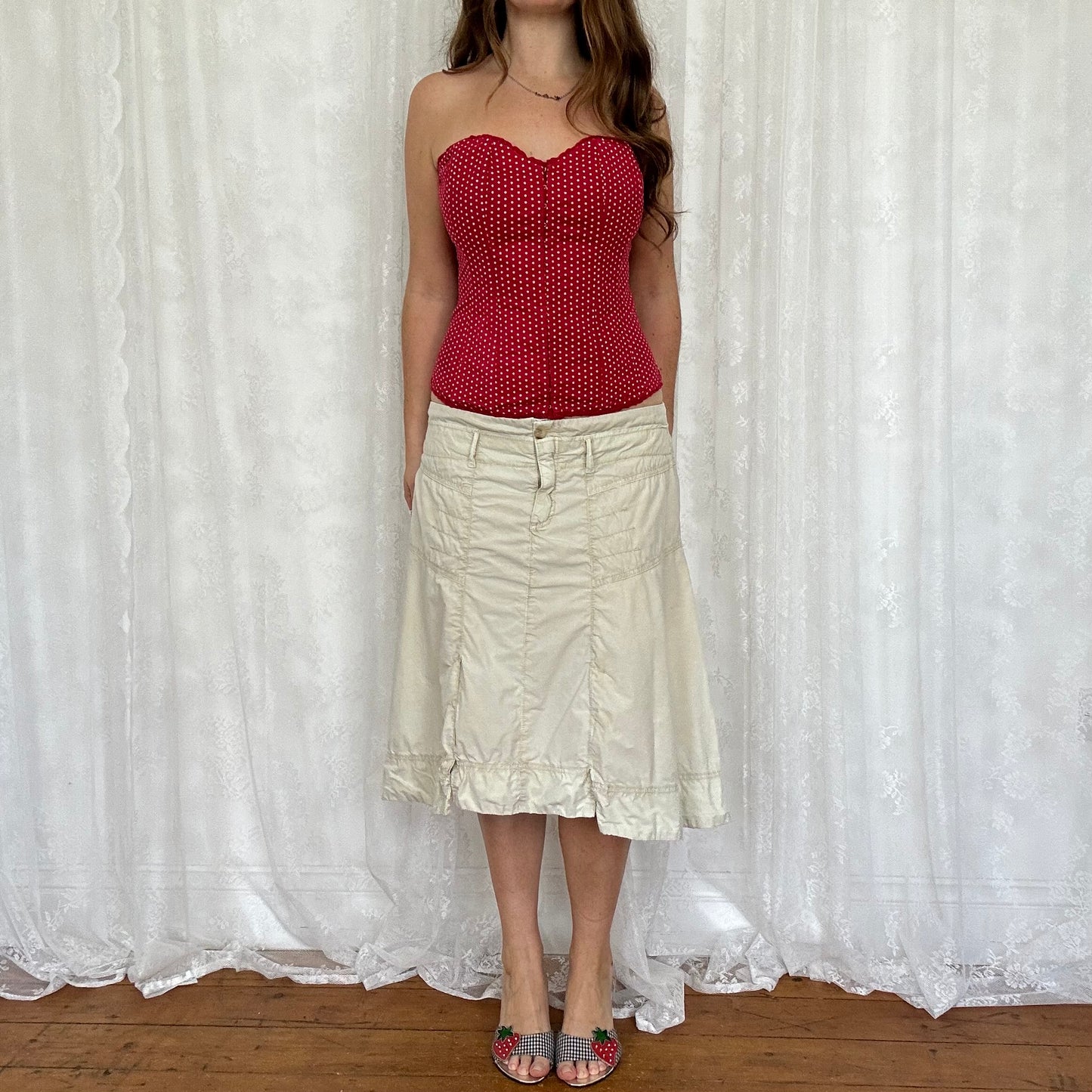 vintage 00s beige cargo midi skirt