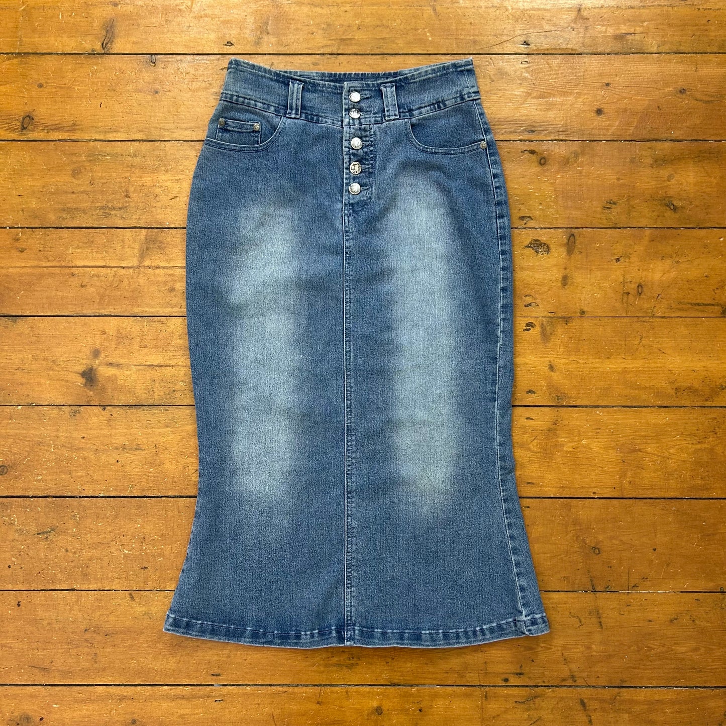 vintage 00s mid wash denim fishtail skirt