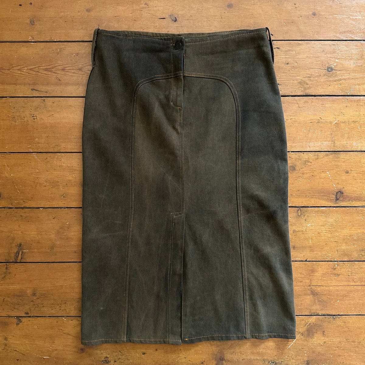 vintage 00s brown contrast stitch midi skirt