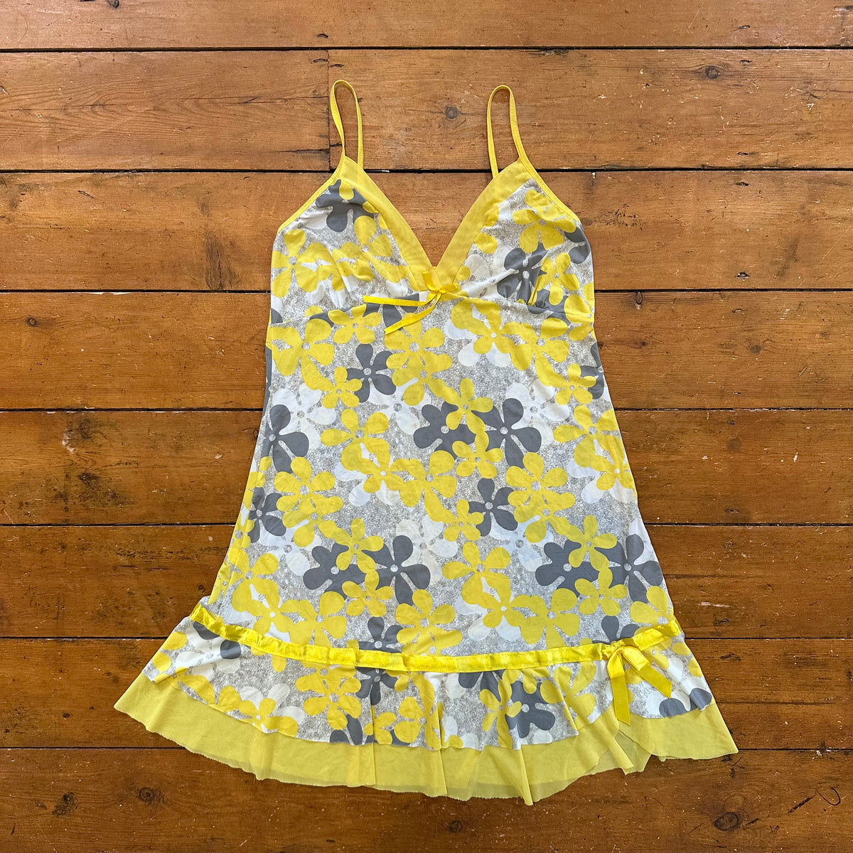 vintage 00s yellow floral slip dress
