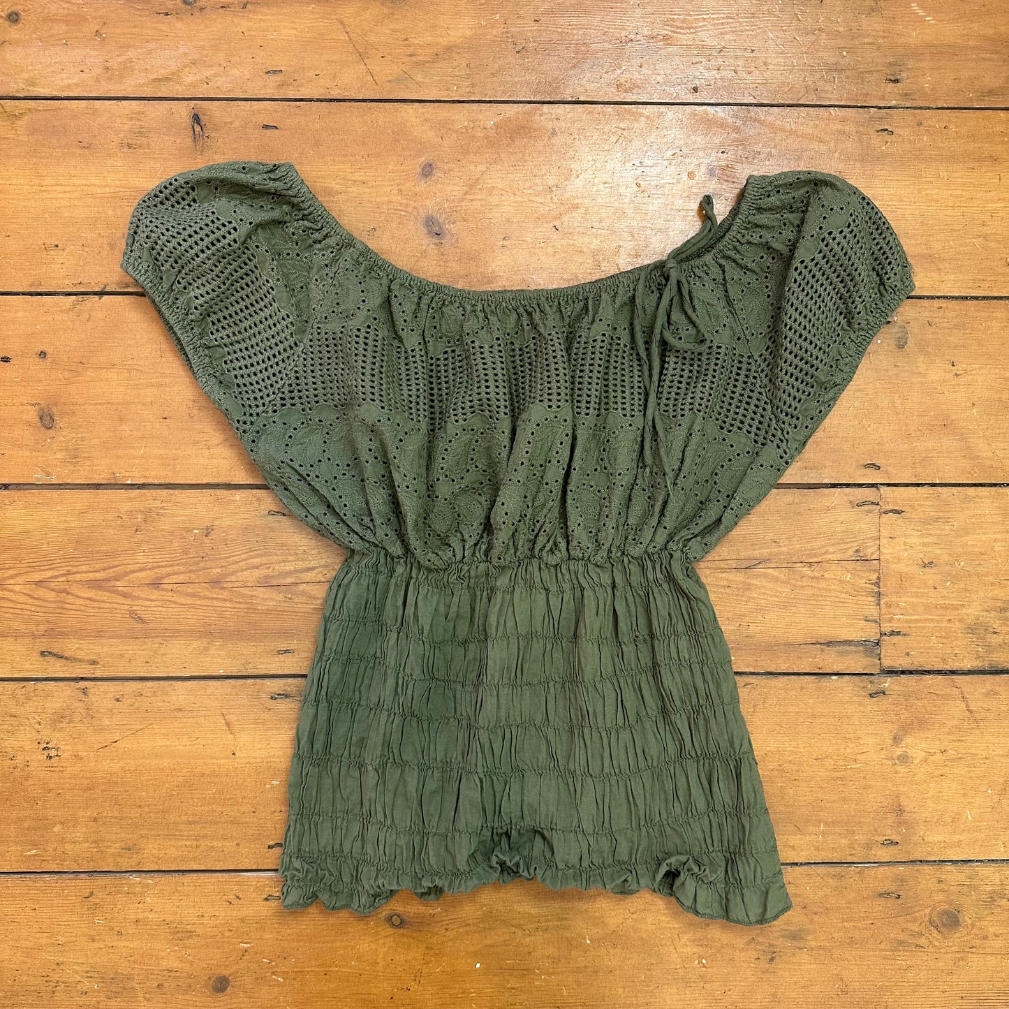 vintage 00s khaki shirred milkmaid top