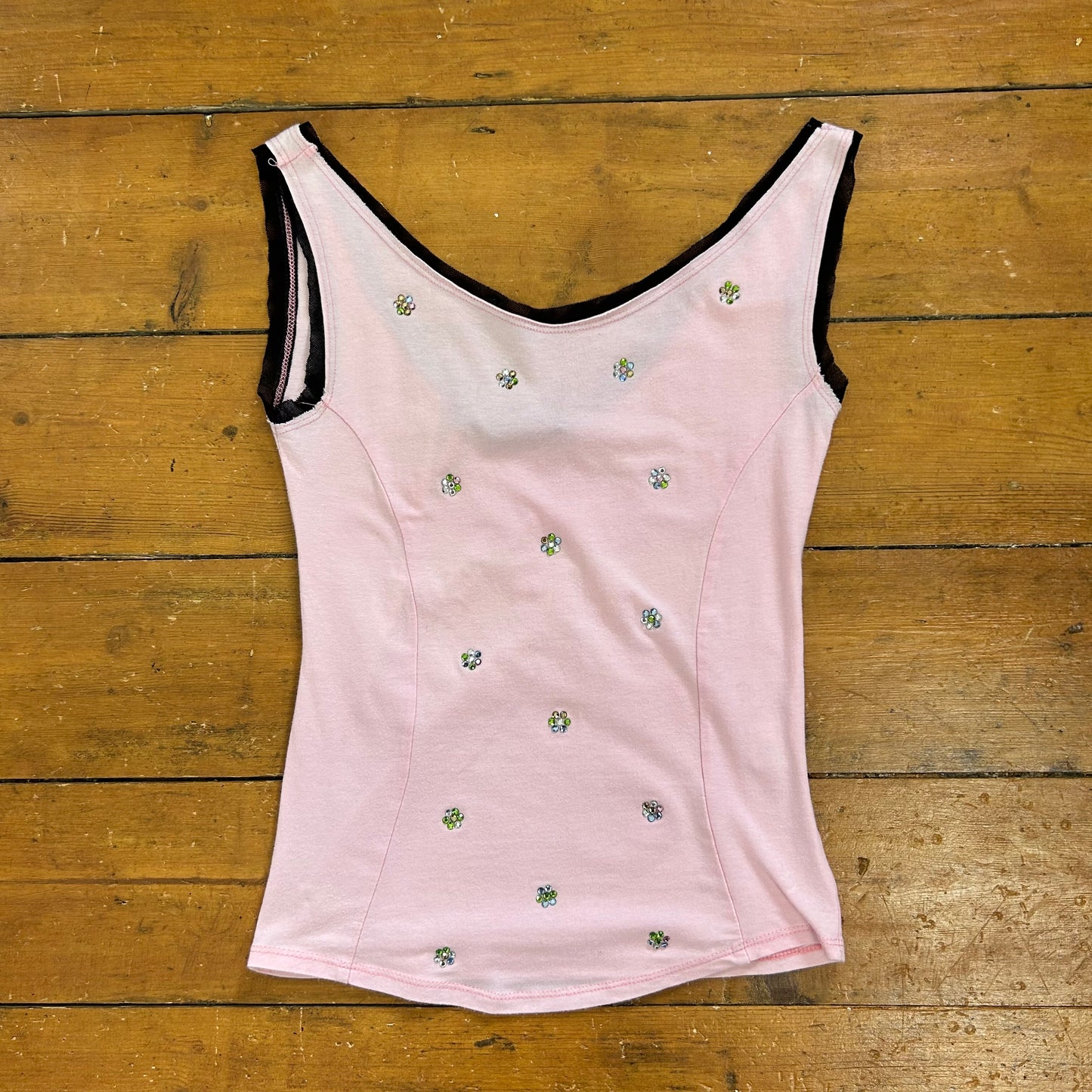 vintage 00s pink diamanté flower cami top