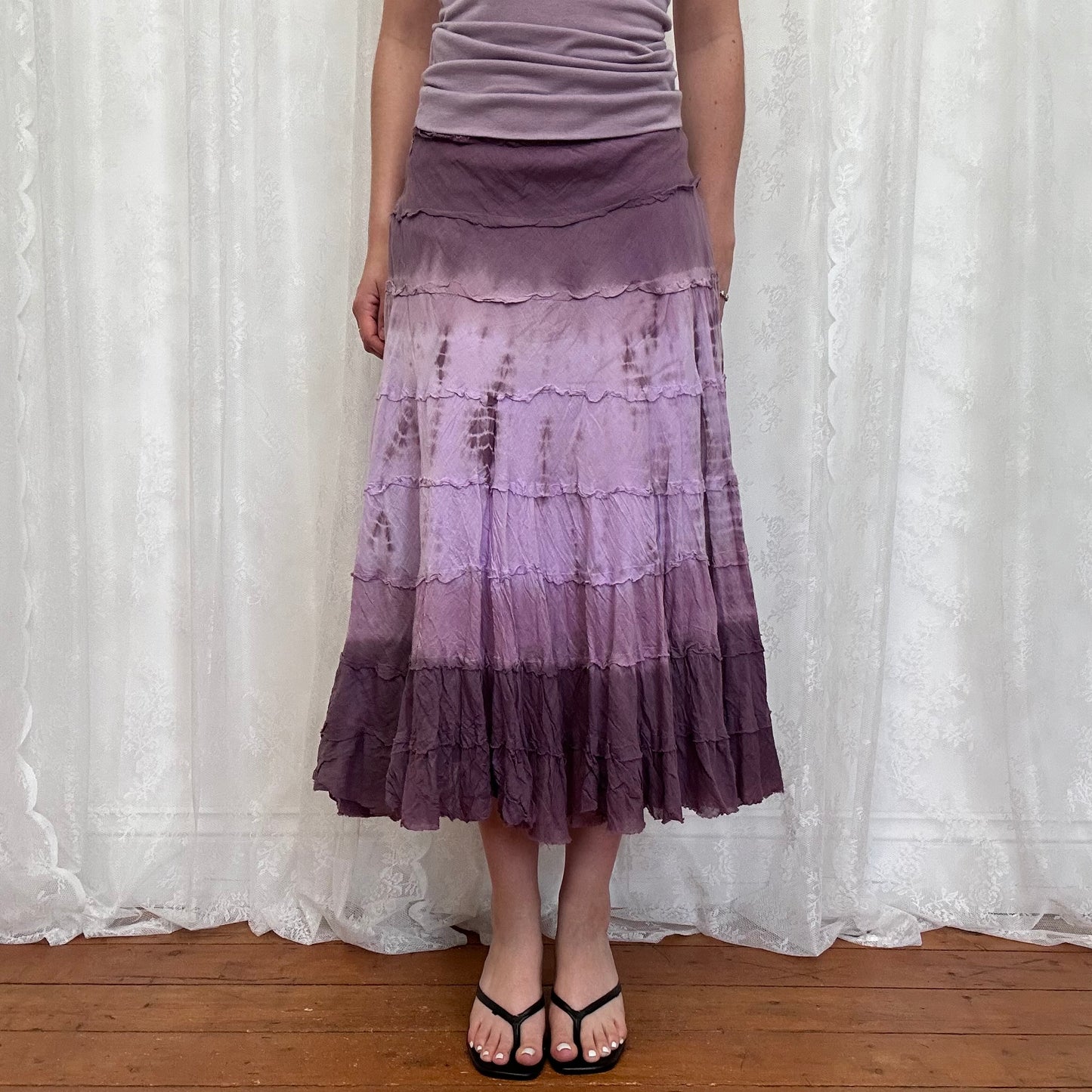 vintage 00s purple ombré tiered midi skirt