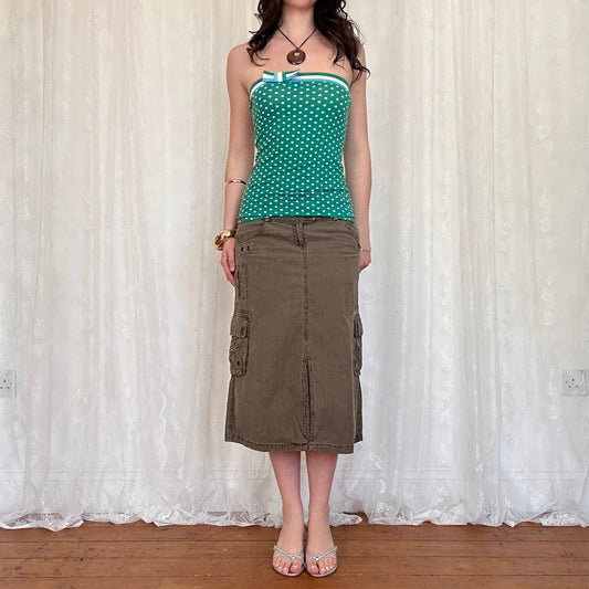 vintage 00s green polka dot strapless top