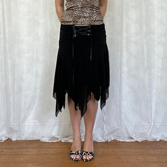 vintage 00s black hanky hem midi skirt