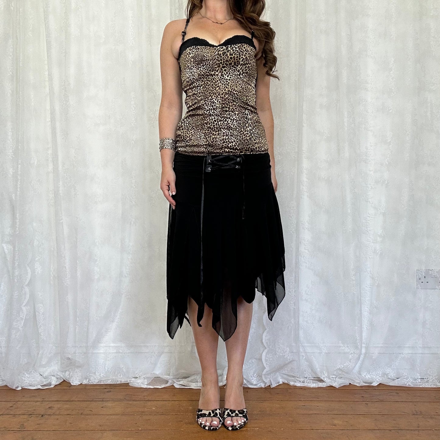 vintage 00s black hanky hem midi skirt