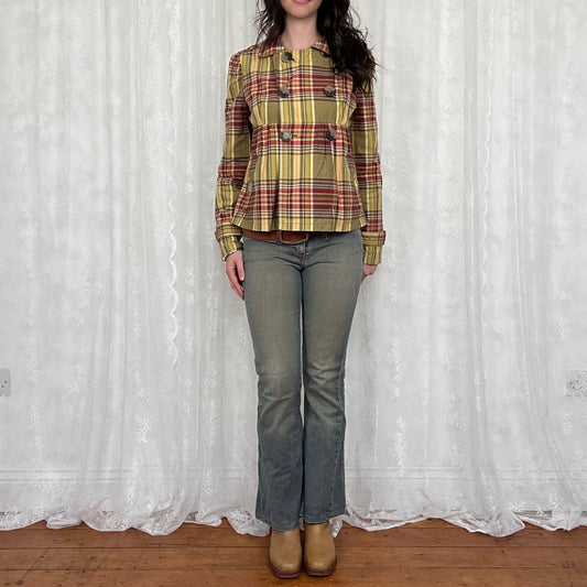 vintage 00s green checkered peacoat