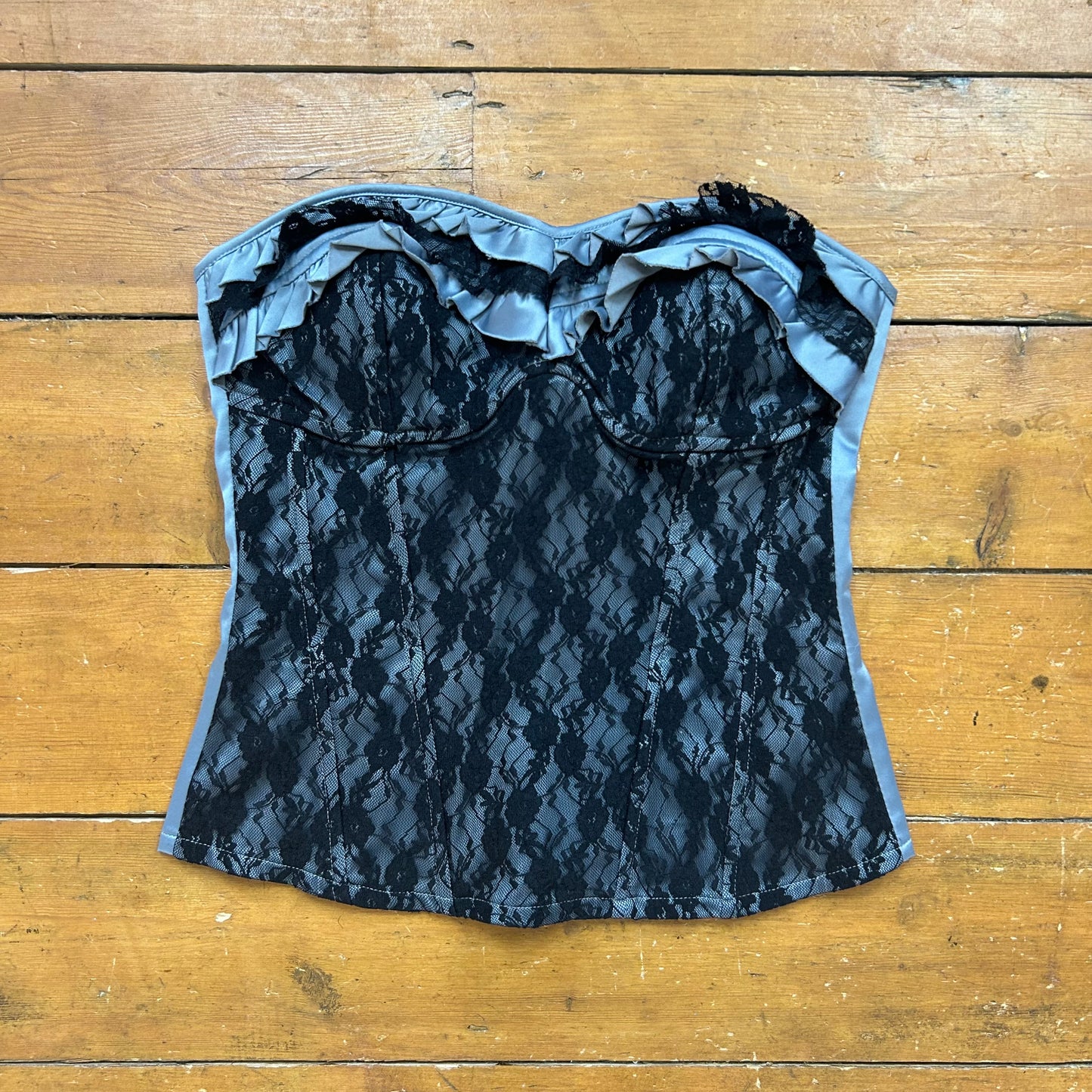 vintage 00s grey lace corset top