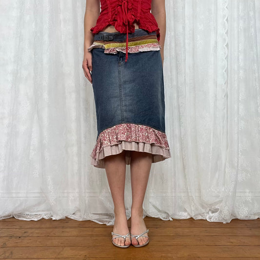 vintage 00s denim layered midi skirt