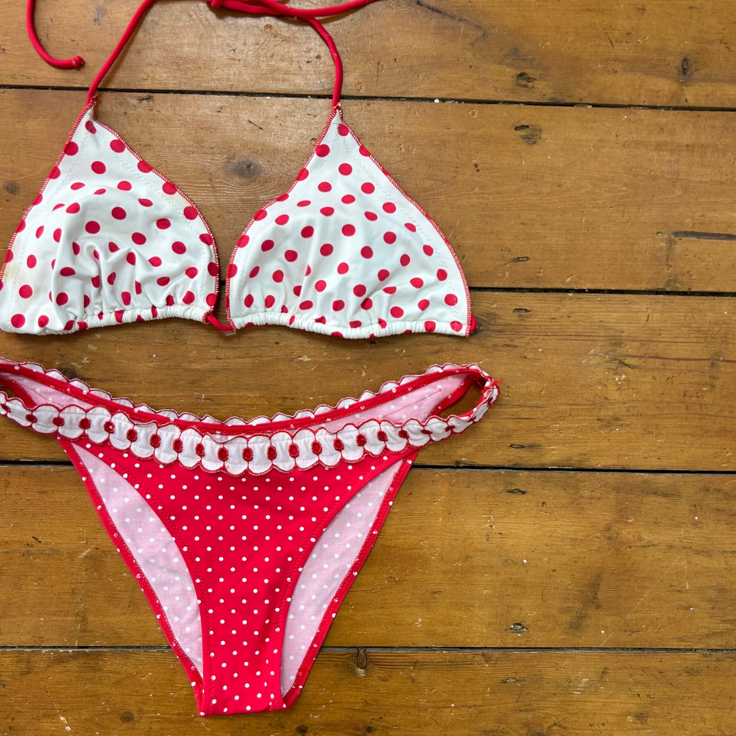 vintage 00s white and red polka dot bikini